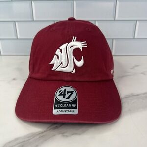 Washington State Cougars Hat Cap Strap Back Red NCAA Football Mens '47 Clean Up